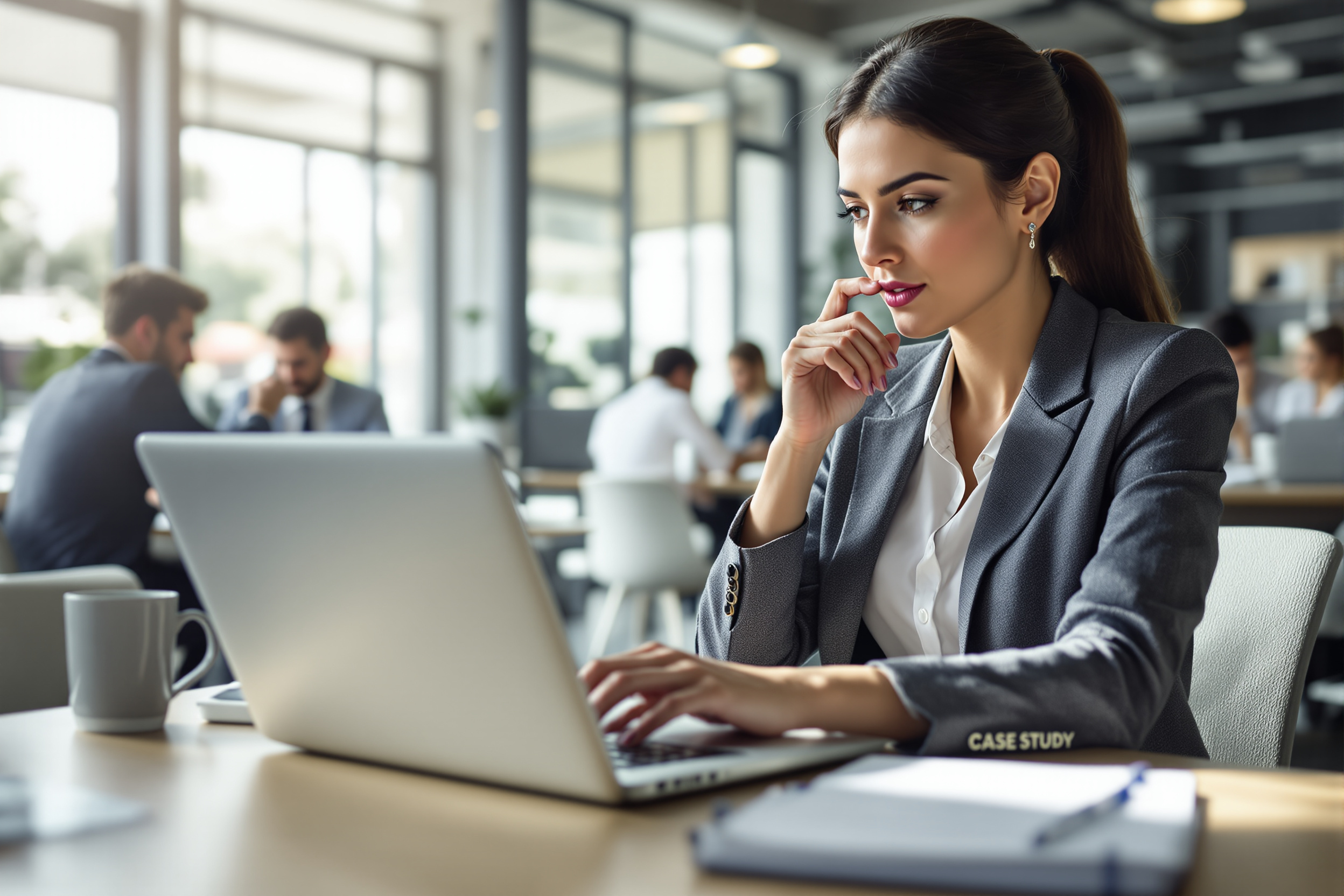 Vertriebsmitarbeiterin überprüft eine Case‑Study‑Anfrage per E‑Mail an ihrem Schreibtisch. Vertriebsmitarbeiterin überprüft eine Case‑Study‑Anfrage per E‑Mail an ihrem Schreibtisch.