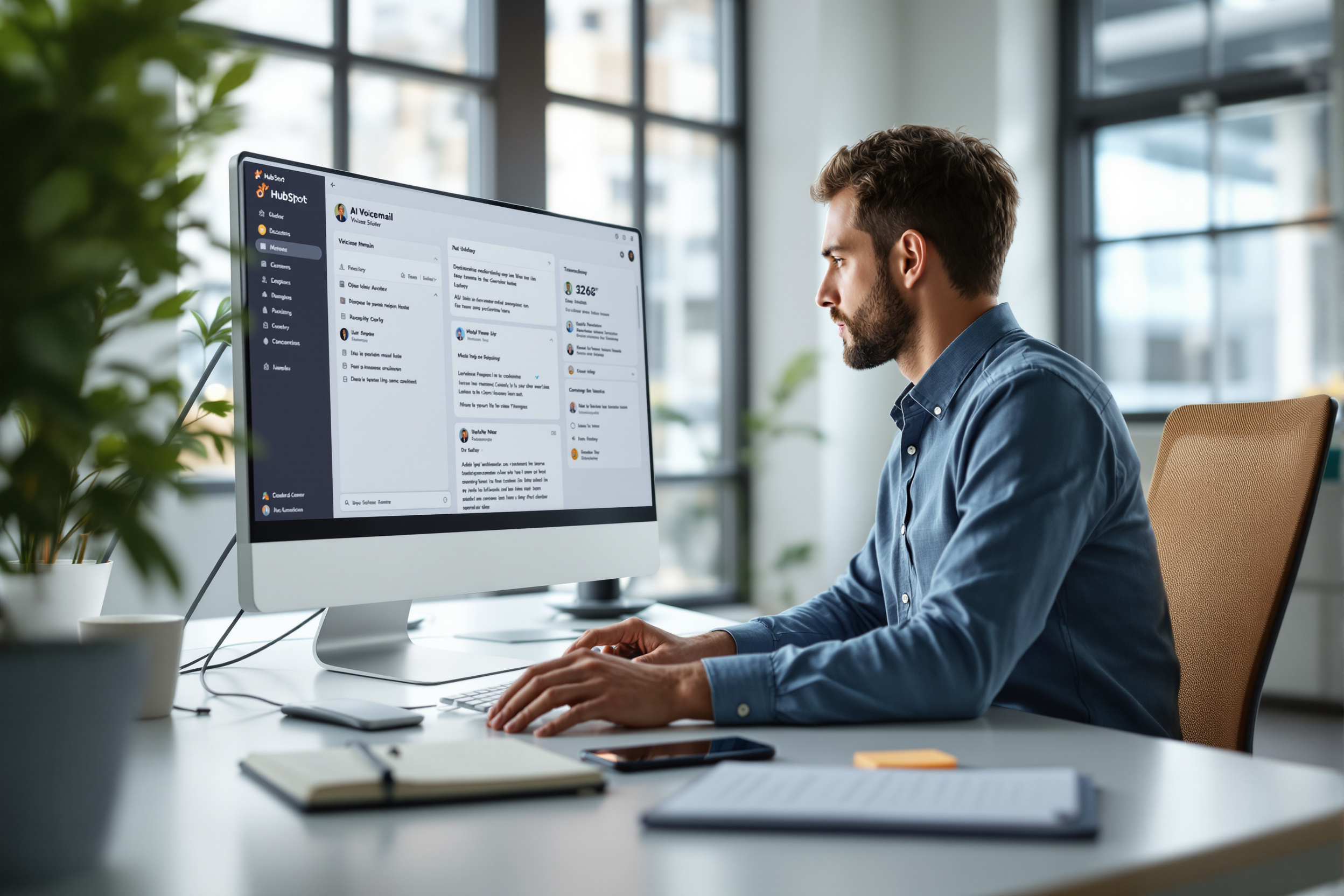 Vertriebsmitarbeiter nutzt KI-Voicemail-Transkription in HubSpot zur Produktivitätssteigerung. Vertriebsmitarbeiter nutzt KI-Voicemail-Transkription in HubSpot zur Produktivitätssteigerung.