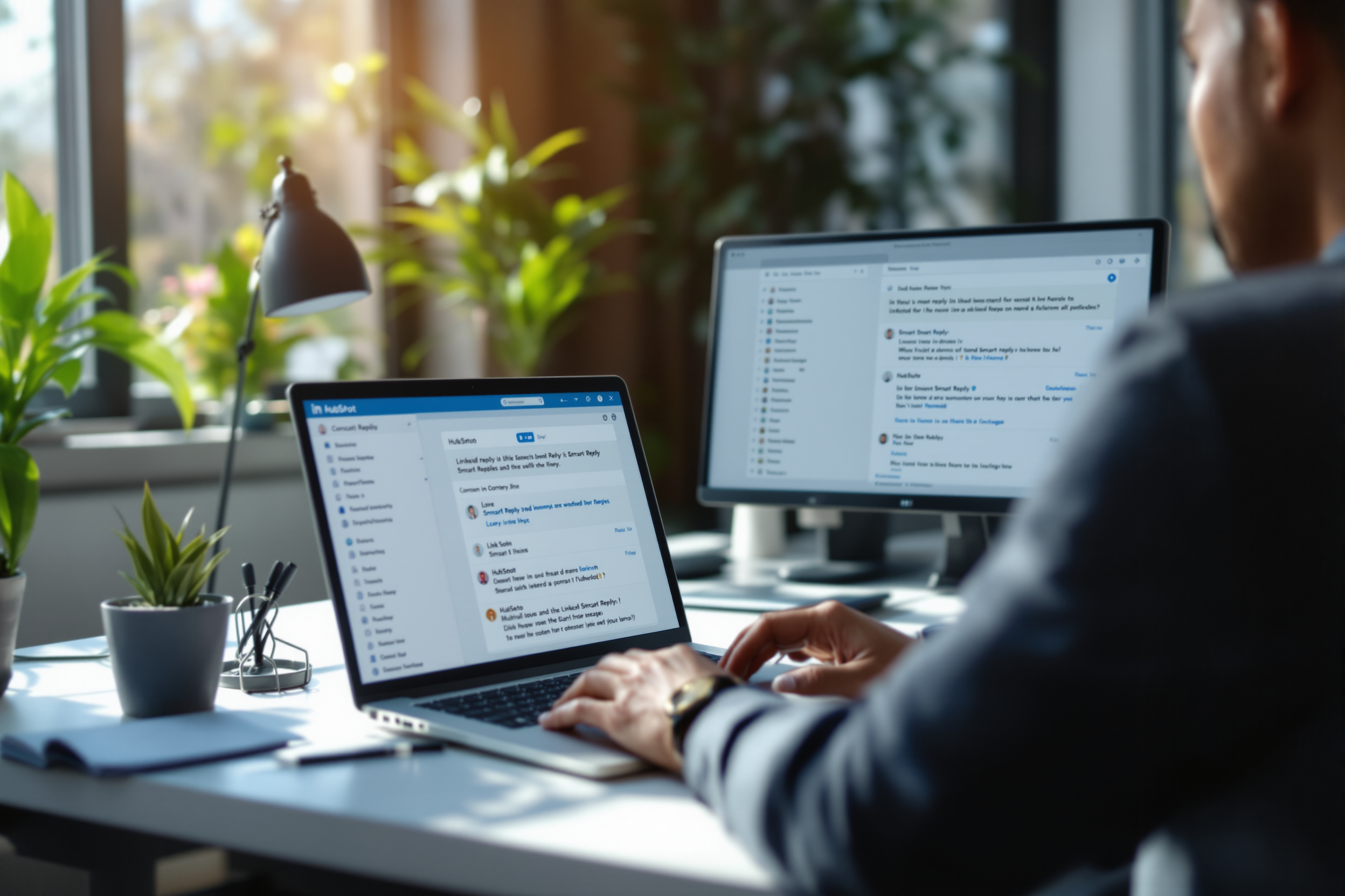 B2B-Vertriebler nutzt LinkedIn Smart Replies mit HubSpot zur Steigerung der Vertriebseffizienz. B2B-Vertriebler nutzt LinkedIn Smart Replies mit HubSpot zur Steigerung der Vertriebseffizienz.