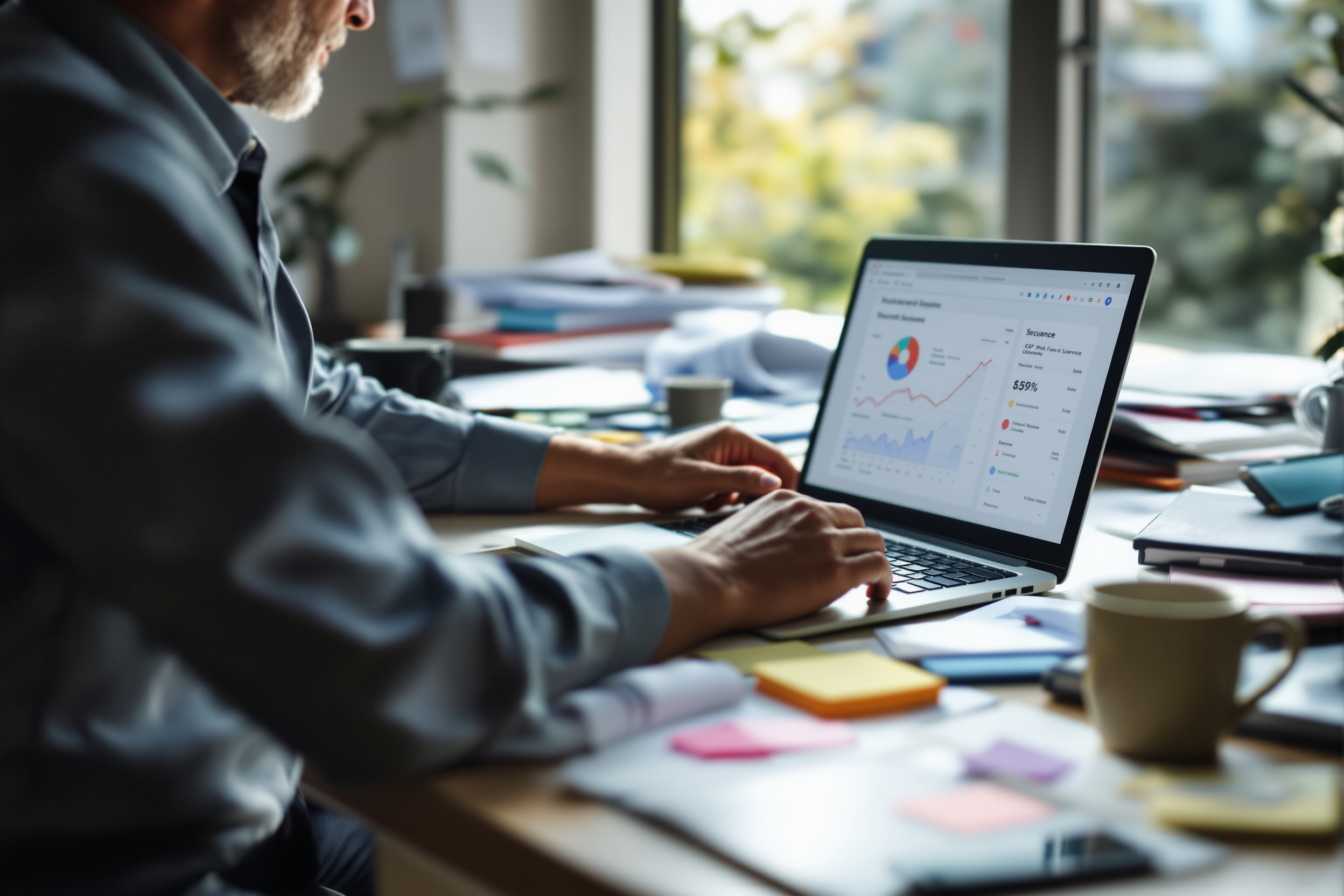 Person prüft eine HubSpot-Sequenz auf dem Laptop in einem realistischen Büro Person prüft eine HubSpot-Sequenz auf dem Laptop in einem realistischen Büro