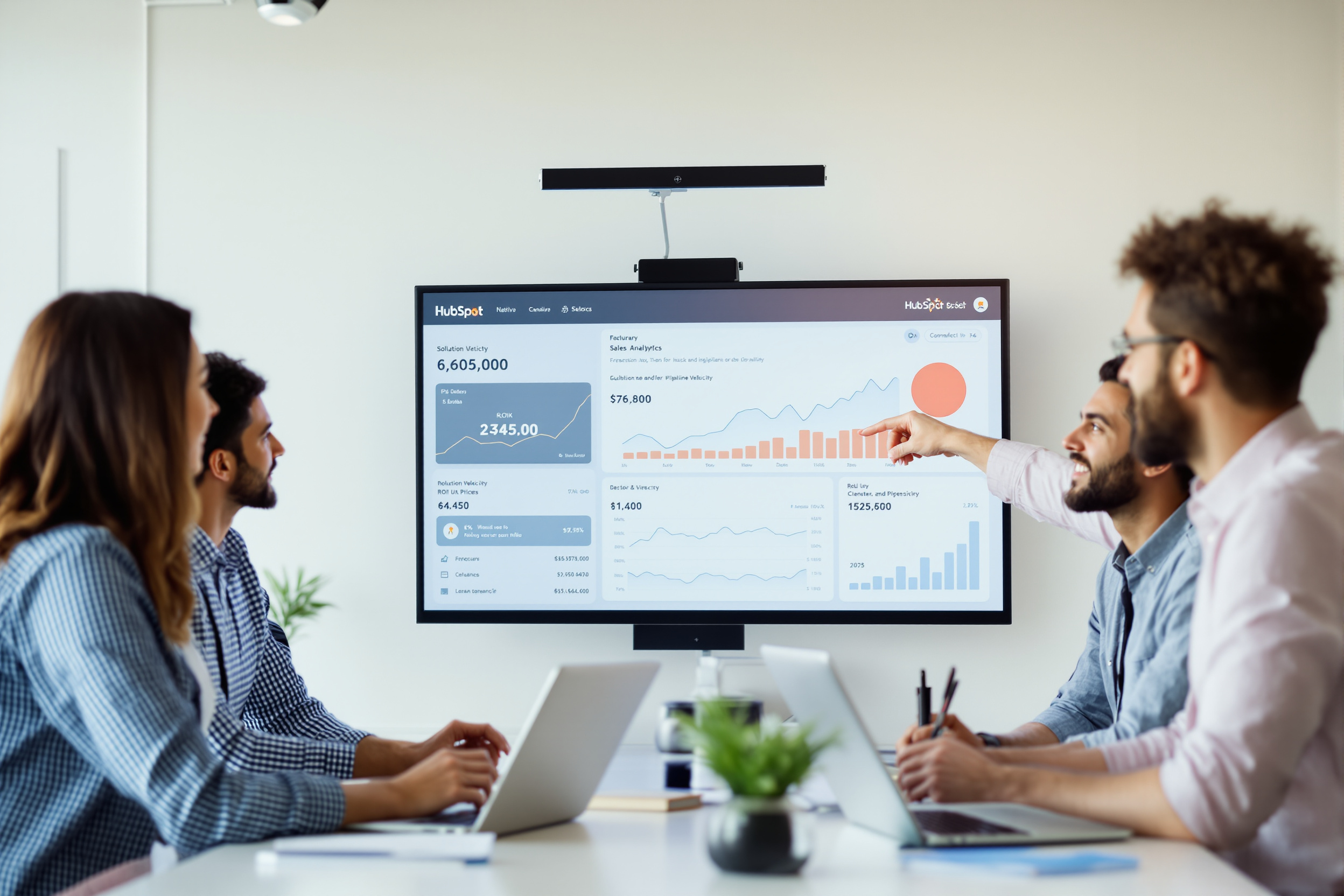 B2B‑Vertriebsteam im modernen Büro um HubSpot‑Analysen, Fokus auf datengetriebene Entscheidungen B2B‑Vertriebsteam im modernen Büro um HubSpot‑Analysen, Fokus auf datengetriebene Entscheidungen