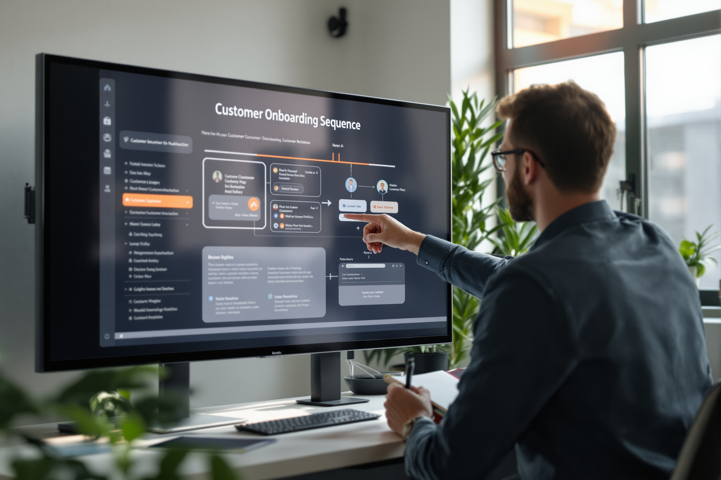 Zwei Fachleute arbeiten an einer HubSpot-Kunden-Onboarding-Sequenz zur Steigerung der Kundenbindung. Zwei Fachleute arbeiten an einer HubSpot-Kunden-Onboarding-Sequenz zur Steigerung der Kundenbindung.