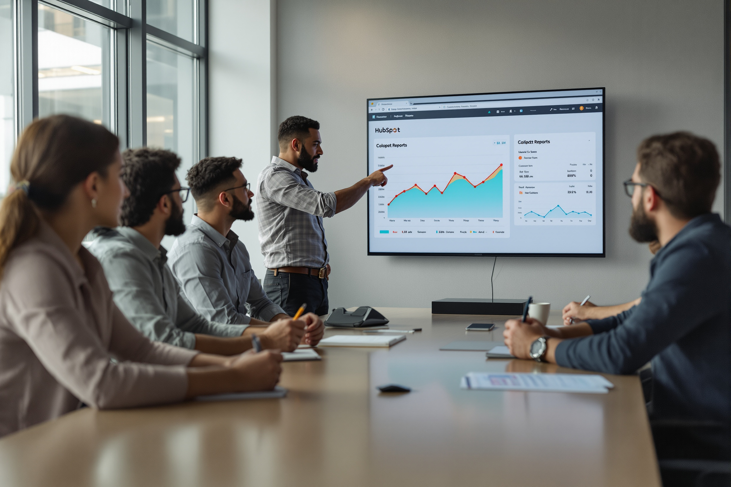 Vertriebsteam analysiert HubSpot‑Cohort‑Reports in einer Besprechung. Vertriebsteam analysiert HubSpot‑Cohort‑Reports in einer Besprechung.