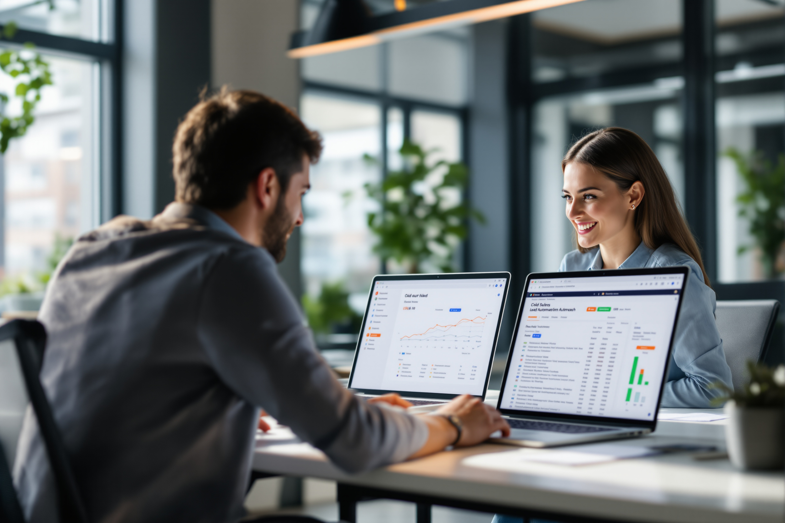 B2B-Vertriebsteam arbeitet gemeinsam an HubSpot Cold Outreach-Automatisierung. B2B-Vertriebsteam arbeitet gemeinsam an HubSpot Cold Outreach-Automatisierung.