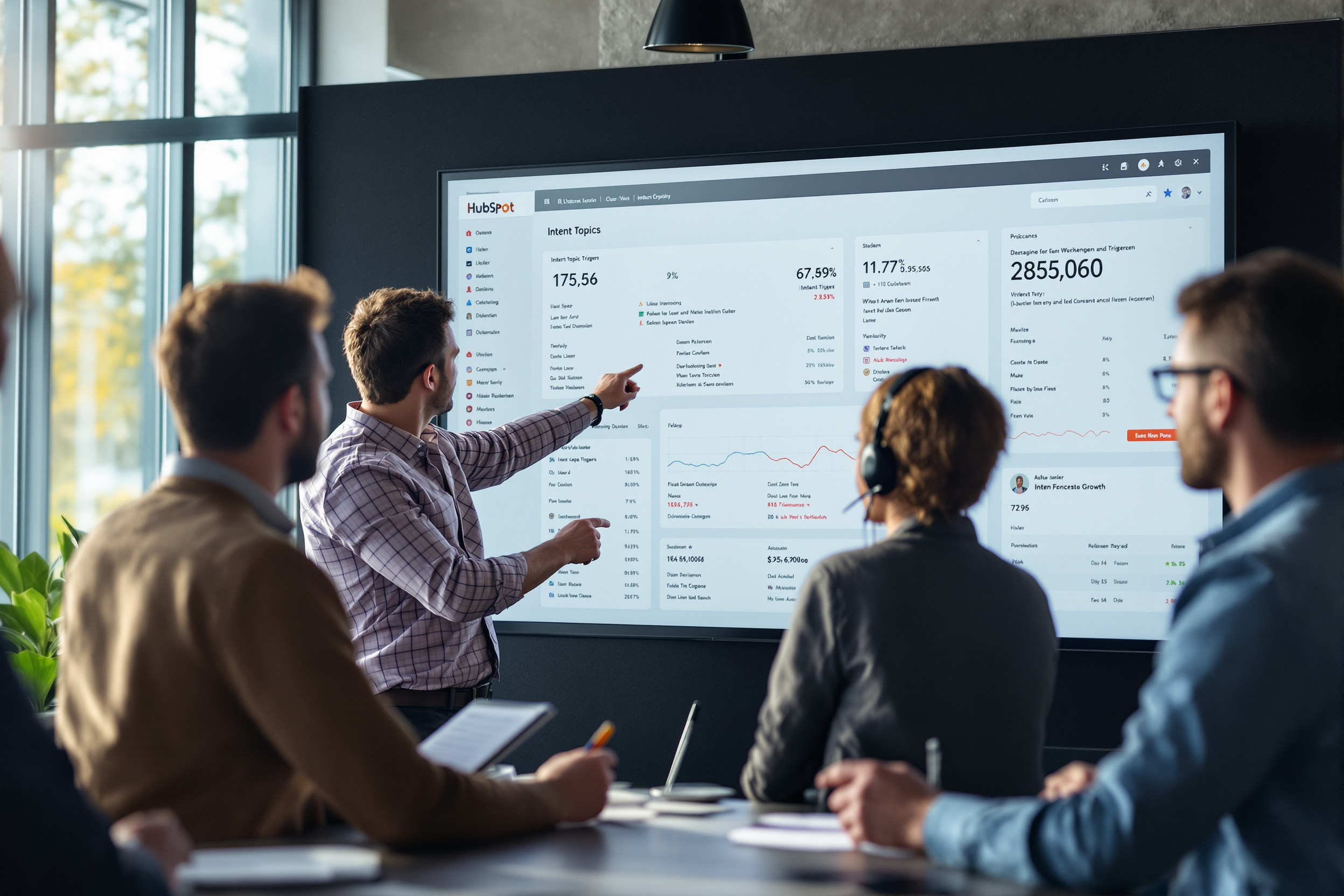 Vertriebsteam analysiert HubSpot-Intent-Topic-Trigger zur Pipeline-Steigerung. Vertriebsteam analysiert HubSpot-Intent-Topic-Trigger zur Pipeline-Steigerung.