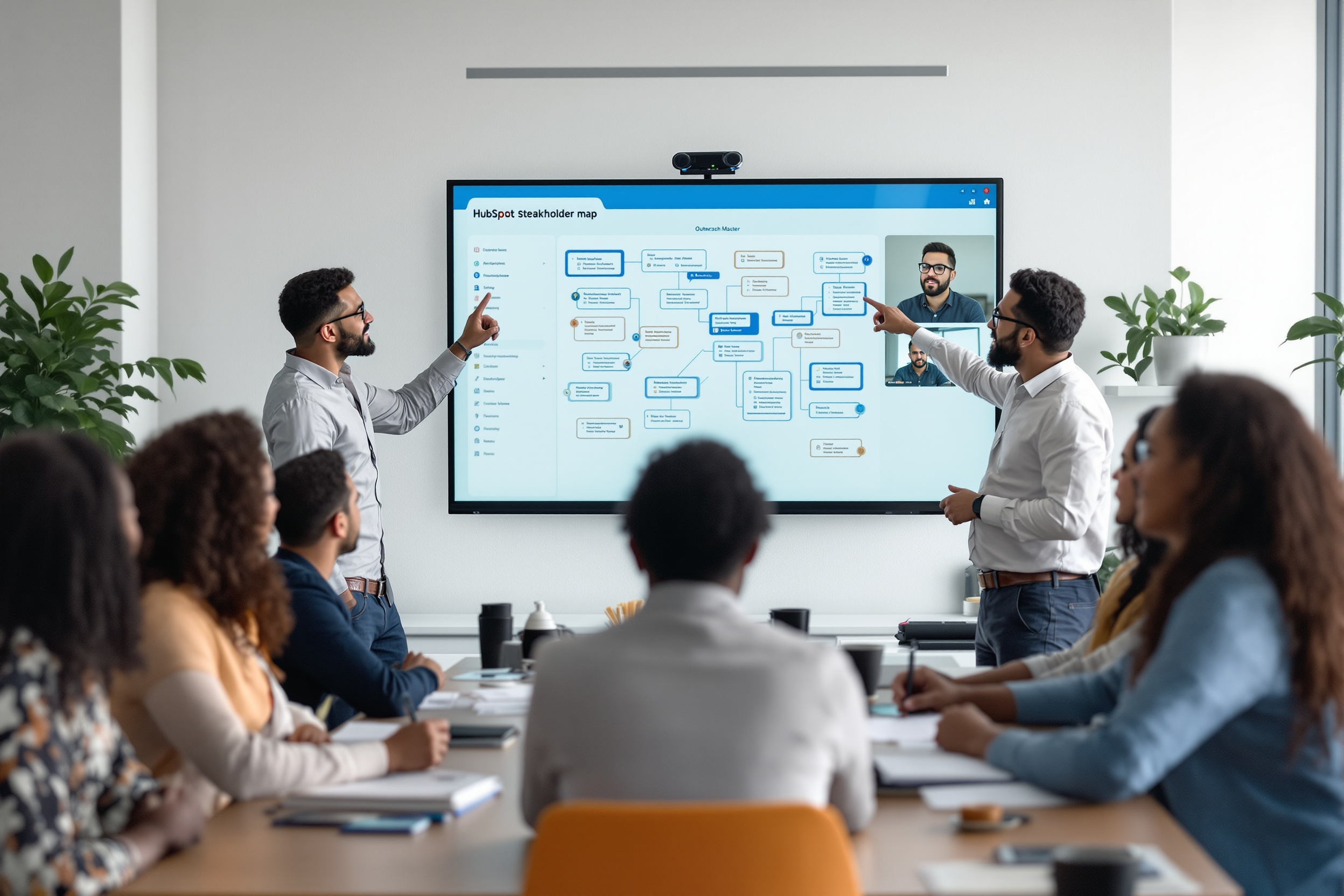 B2B‑Vertriebsteam arbeitet in modernem Büro am HubSpot Stakeholder‑Map‑Template. B2B‑Vertriebsteam arbeitet in modernem Büro am HubSpot Stakeholder‑Map‑Template.