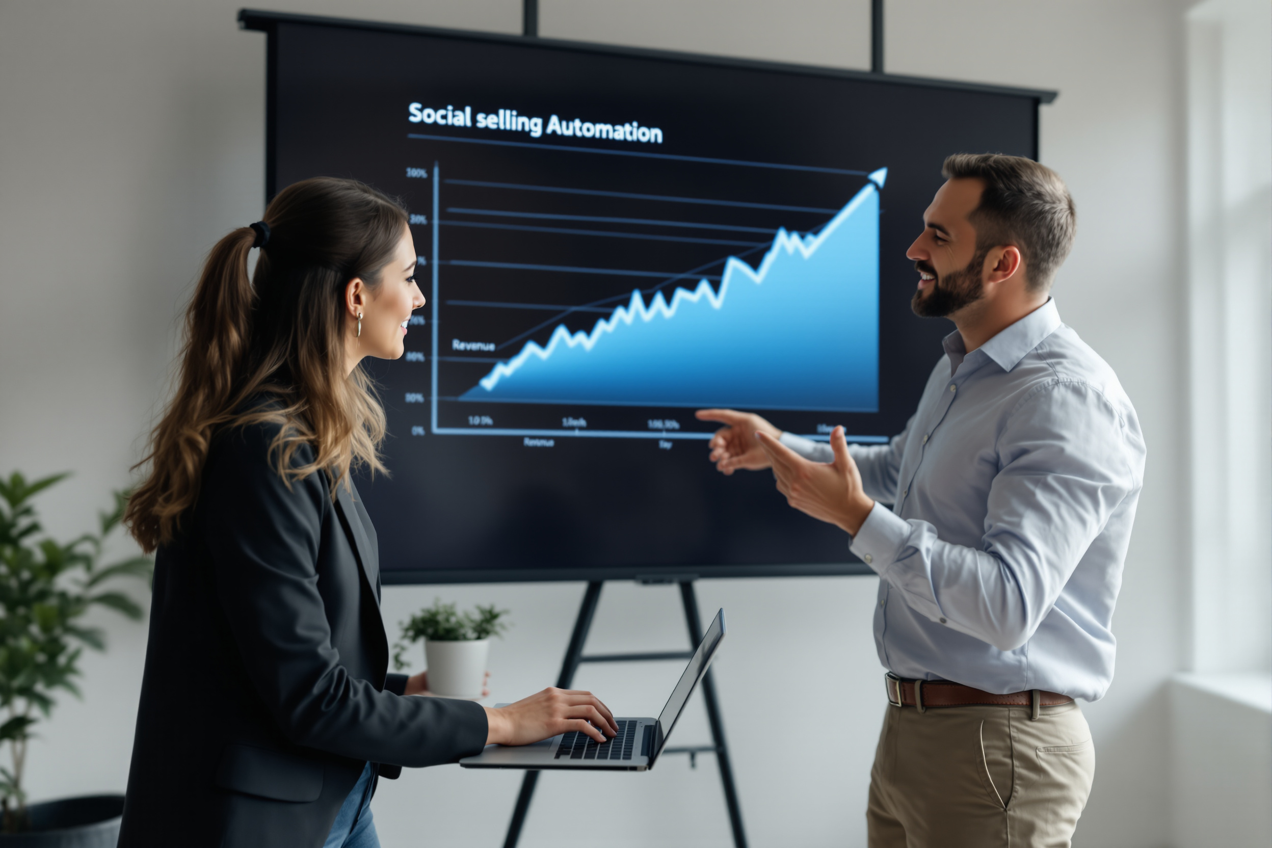 B2B-Vertriebsteam arbeitet an Social-Selling-Automatisierungsstrategie zur Umsatzsteigerung. B2B-Vertriebsteam arbeitet an Social-Selling-Automatisierungsstrategie zur Umsatzsteigerung.