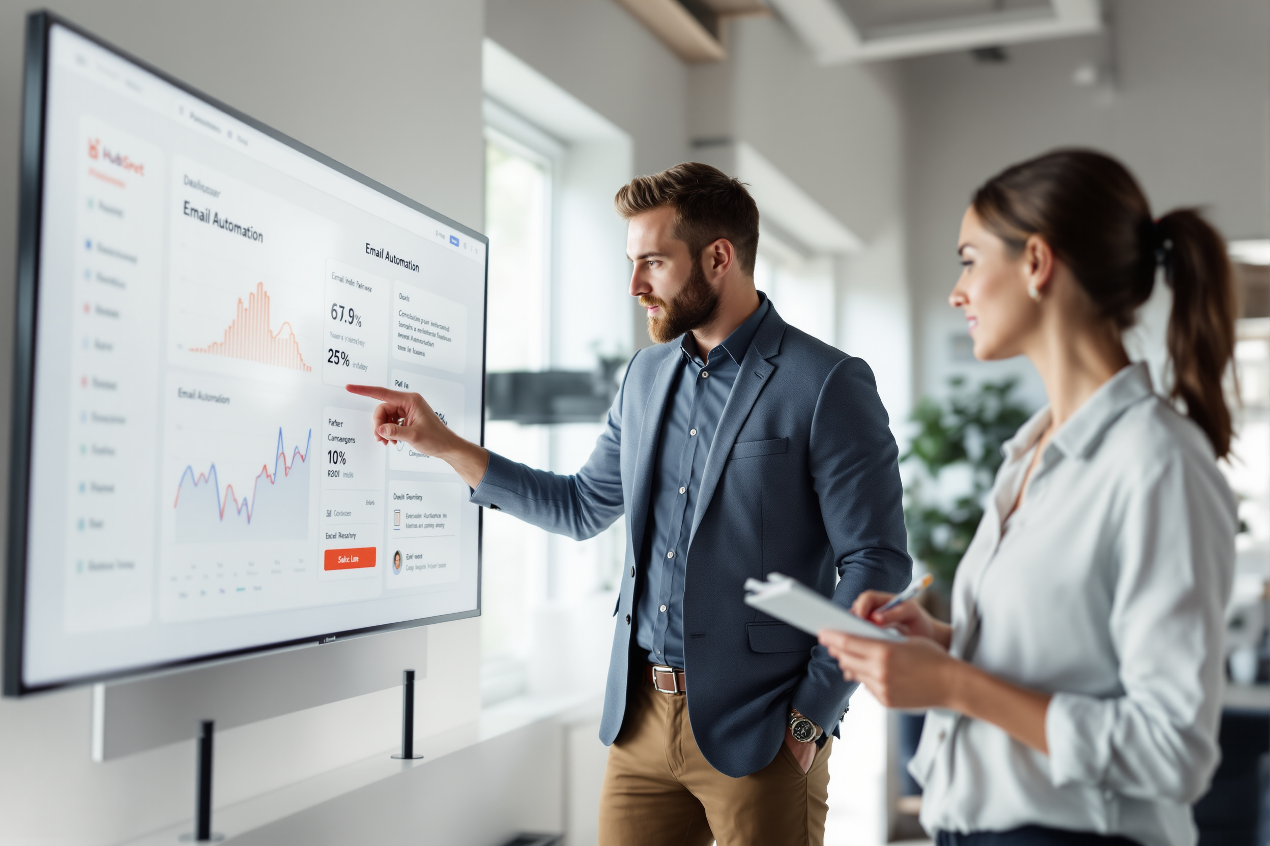 Fachleute entwickeln eine HubSpot‑Partner‑Outreach‑E‑Mail‑Automatisierungsstrategie in einem modernen Büro Fachleute entwickeln eine HubSpot‑Partner‑Outreach‑E‑Mail‑Automatisierungsstrategie in einem modernen Büro